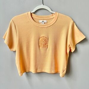 Rip Curl Top Women's Large Peach Orange San Carlos Ribbed Cropped Boxy Beachy